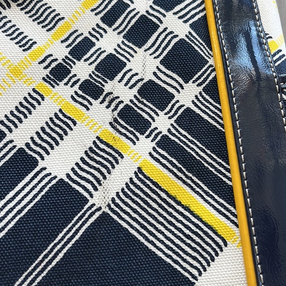 💛NWT💙 TALBOTS Quilted Tartan Plaid Tote Bag Navy Blue Yellow - Picture 9 of 14